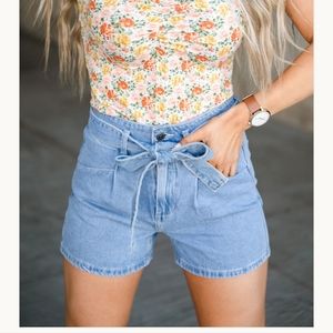 Agnes Belted Denim Shorts